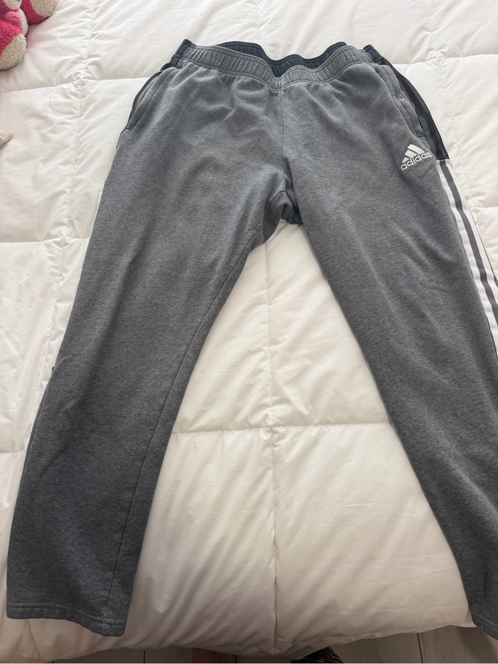 adidas Men’s Gray Jogger Sweatpants with Side Stripes
